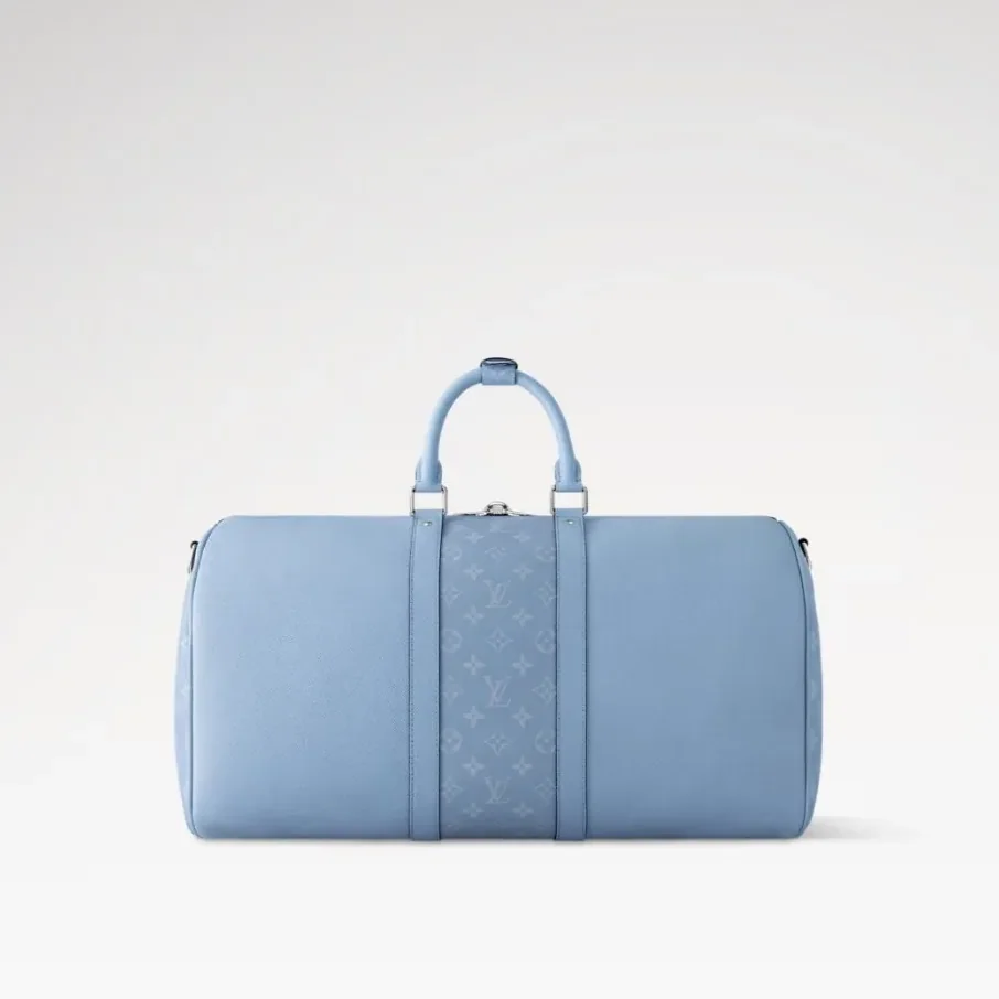 Louis Vuitton Keepall Bandouliere 50 Travel Bag in Sky Blue Silver Hardware Louis Vuitton Keepall Bandouliere 50 Travel Bag in Sky Blue Silver Hardware