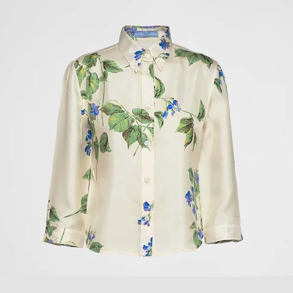 Prada Twill Shirt with Triangle Logo for Women Prada Twill Shirt with Triangle Logo for Women