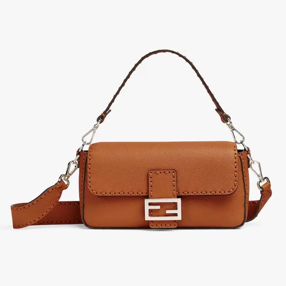 Fendi Baguette Brown Selleria Bag with Oversized Topstitching for Women Fendi Baguette Brown Selleria Bag with Oversized Topstitching for Women