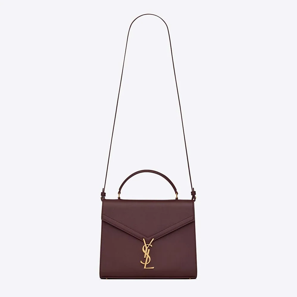 Saint Laurent YSL Cassandra Top Handle Medium Bag in Grain DE Poudre Embossed Leather for Women in Maroon