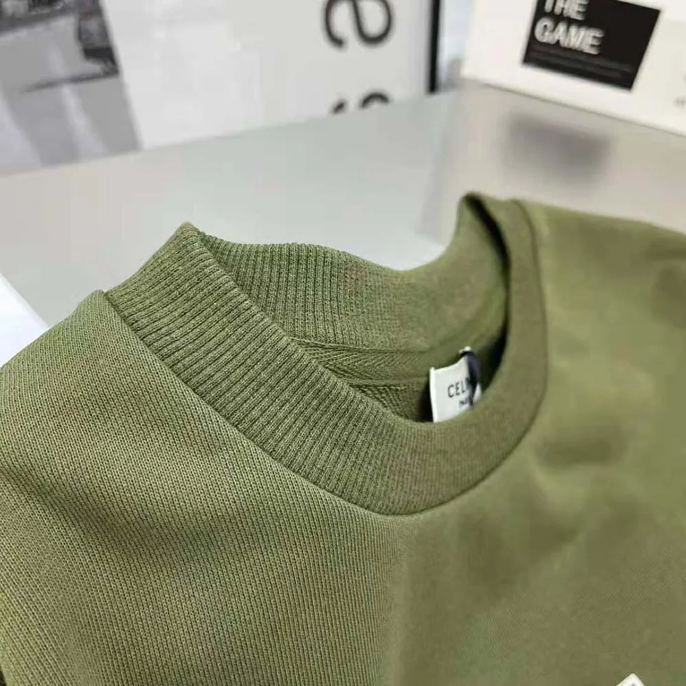 Celine Cropped Celine T-shirt in Cotton Fleece for Women in Green