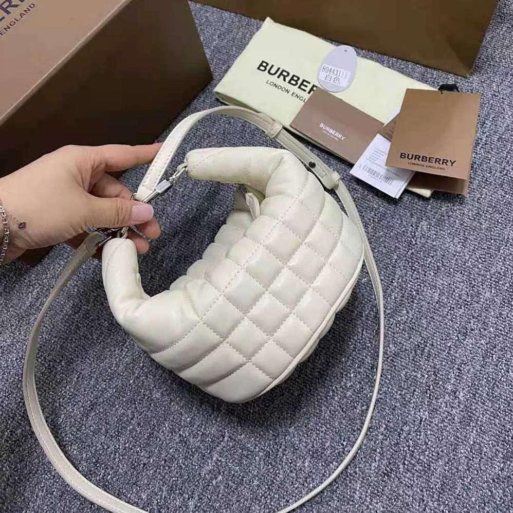 Burberry Small Quilted Lambskin Crescent Lola Bag for Women in White