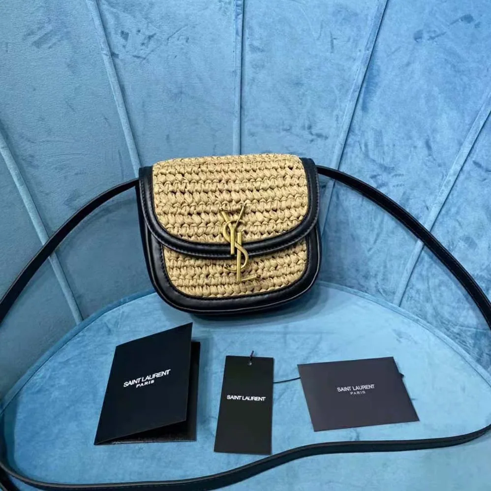 Saint Laurent YSL Kaia Small Satchel in Raffia and Leather for Women Saint Laurent YSL Kaia Small Satchel in Raffia and Leather for Women