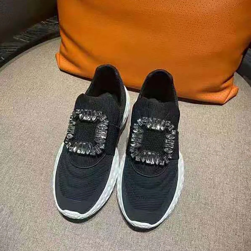 Roger Vivier Viv' Run Light Strass Buckle Sneakers in Fabrics for Women in Black Roger Vivier Viv' Run Light Strass Buckle Sneakers in Fabrics for Women in Black