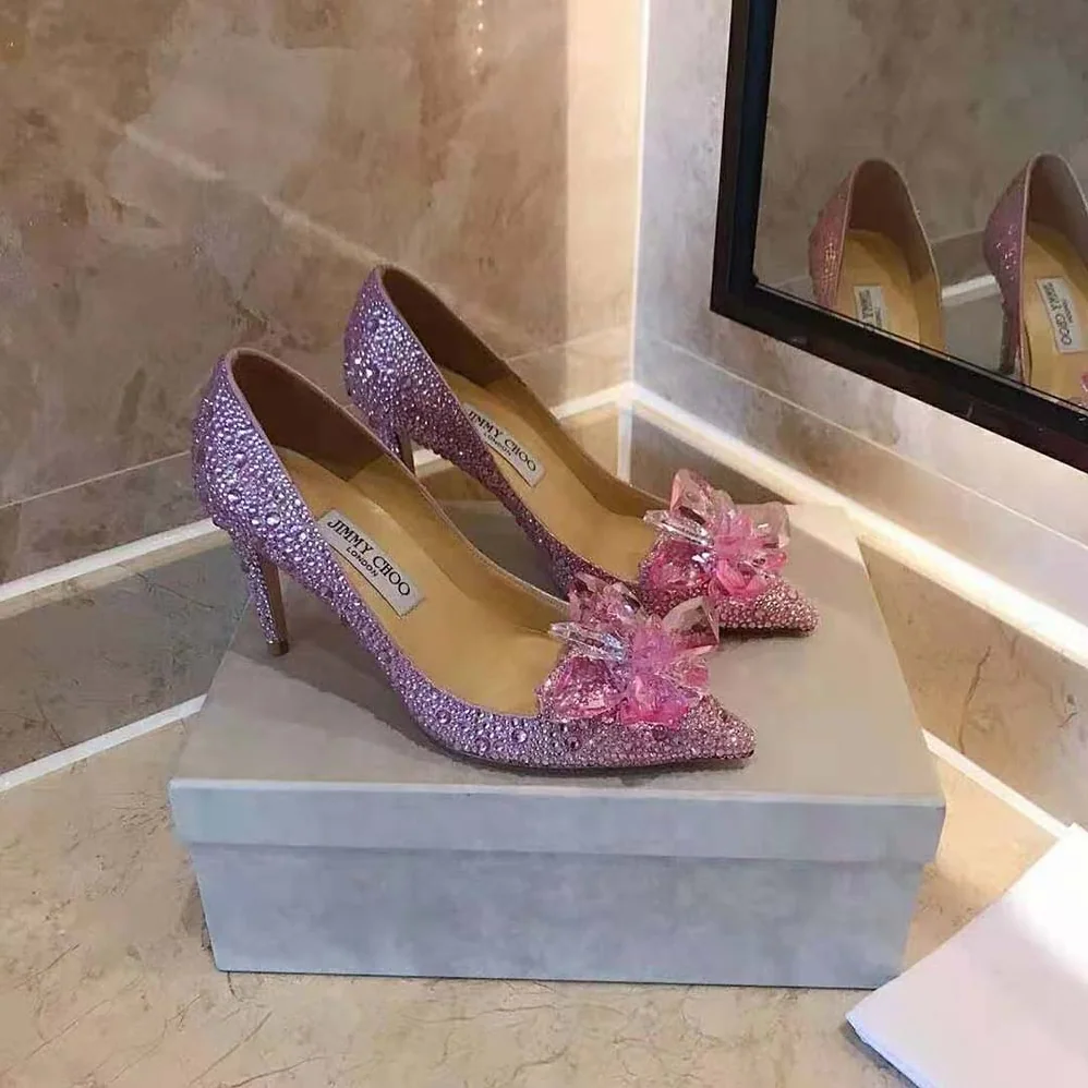 Jimmy Choo Alia Rose Mix Suede and Crystal Covered Pointy Toe Pumps for Women Jimmy Choo Alia Rose Mix Suede and Crystal Covered Pointy Toe Pumps for Women