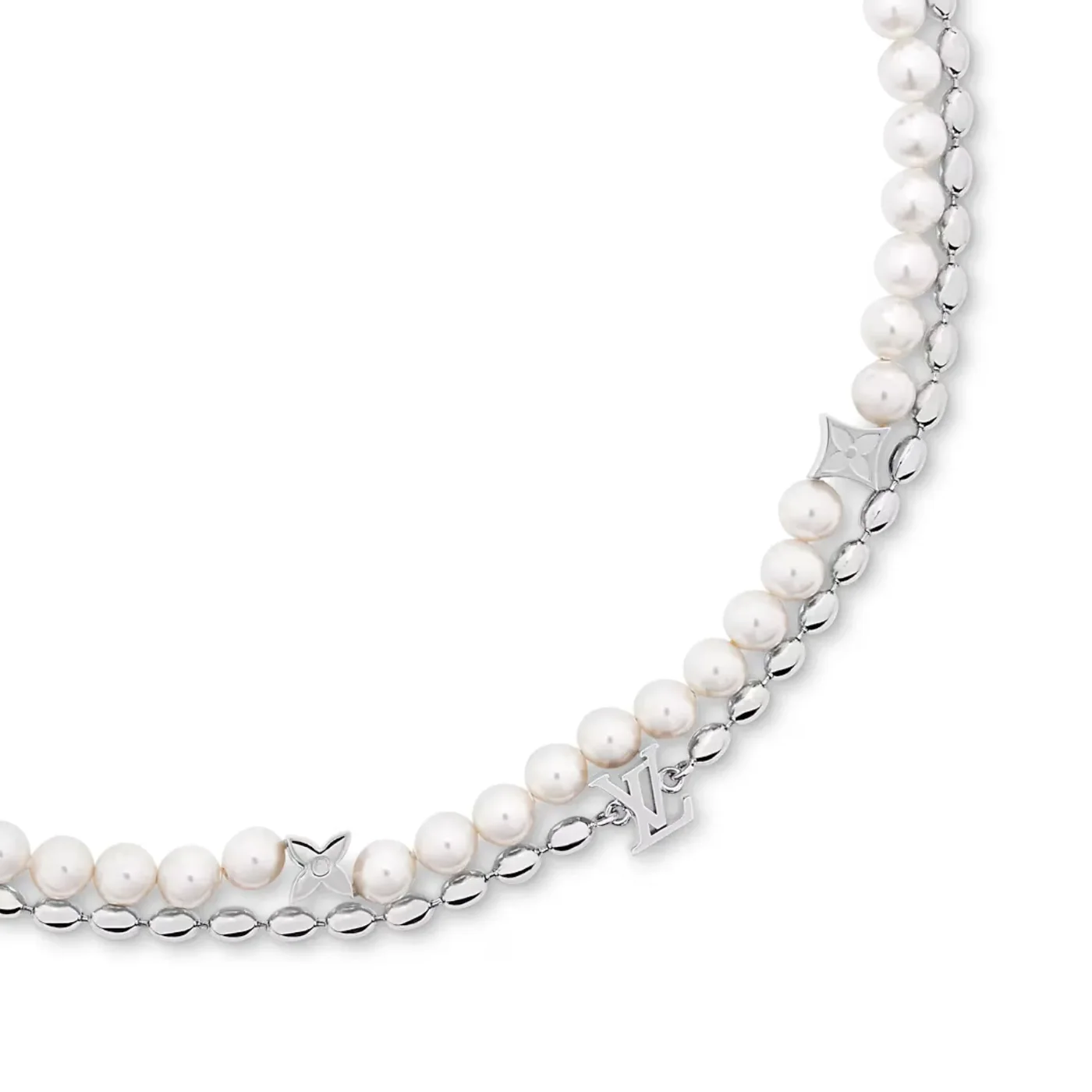 Louis Vuitton Pearls Fusion Necklace Silver in Toned