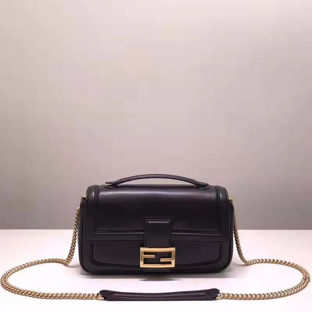 Fendi Baguette Chain Black Nappa Leather Bag for Women