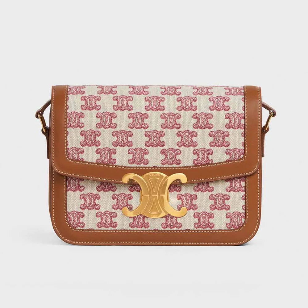 Celine Teen Triomphe Bag in Textile with Triomphe Embroidery and Calfskin for Women