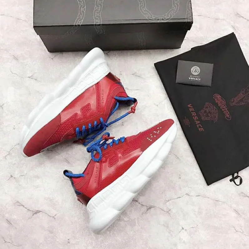 Versace Shoes Chain Reaction Sneakers for Men in Red Versace Shoes Chain Reaction Sneakers for Men in Red