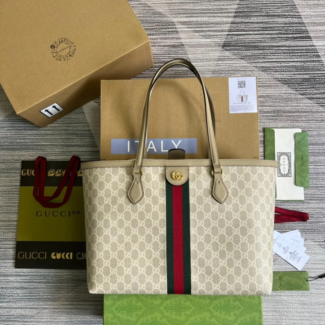 Gucci Ophidia Medium GG Tote Bag in Beige Gold Hardware Gucci Ophidia Medium GG Tote Bag in Beige Gold Hardware