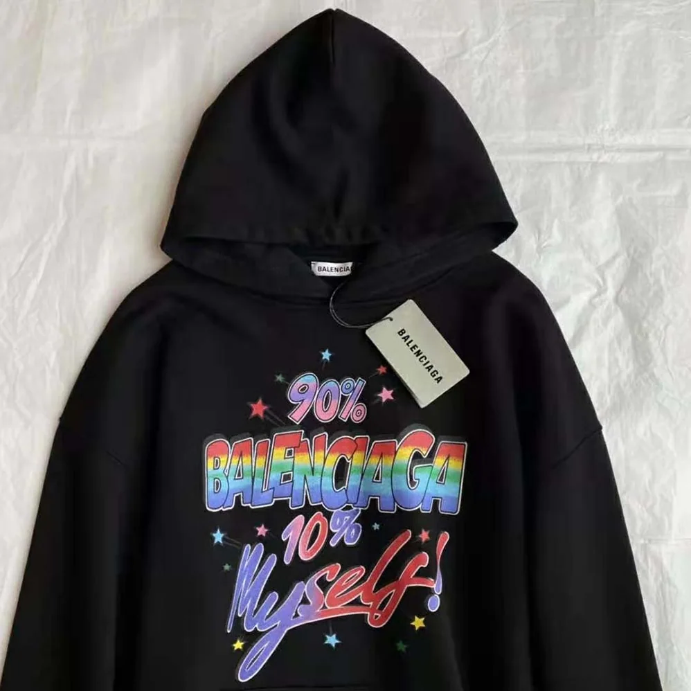 Balenciaga 90/10 Hoodie Wide Fit in Washed Black Medium Fleece for Men