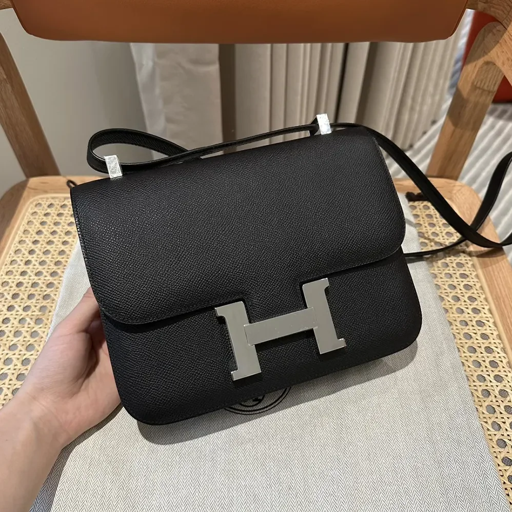 Hermes Constance 24 Bag Epsom Leather for Women in Black/Silver