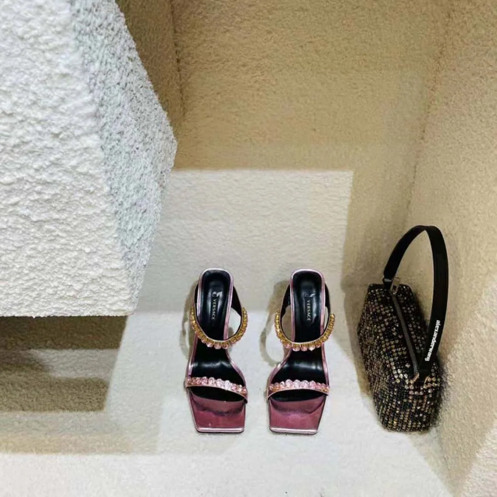 Versace Rhinestone Mules in 105mm Heel Hight for Women in Pink