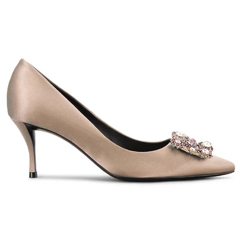 Roger Vivier Silk Flower Strass Pumps 65mm Heel for Women in Gold Roger Vivier Silk Flower Strass Pumps 65mm Heel for Women in Gold