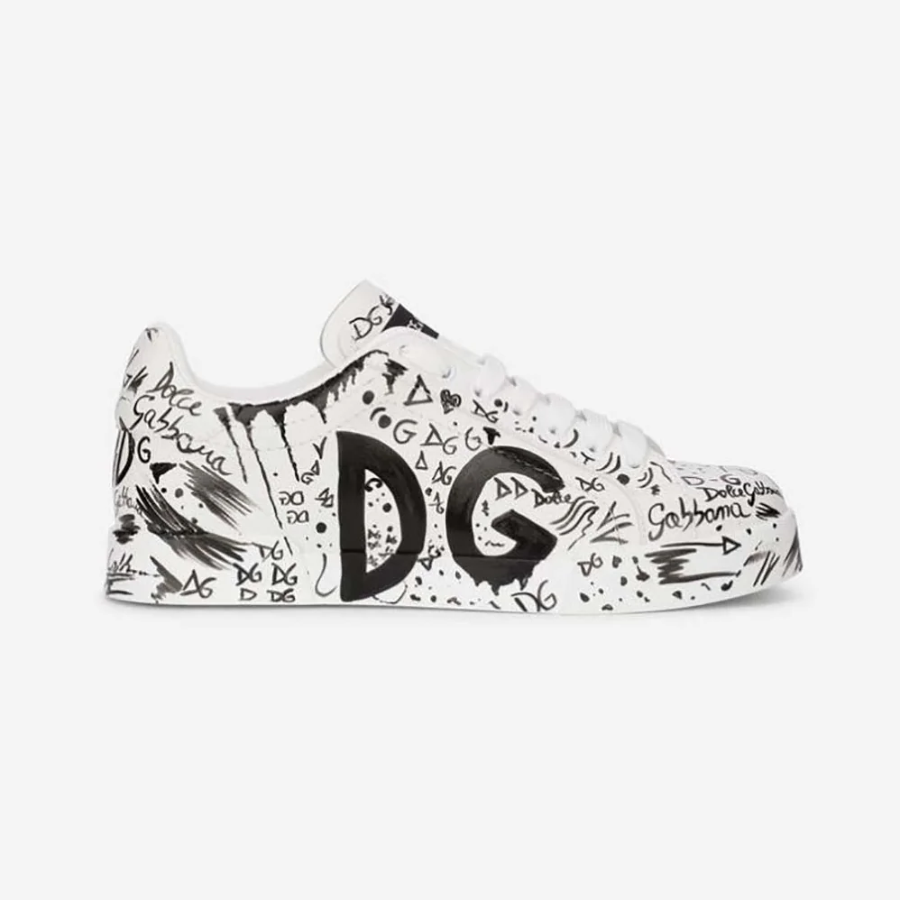 Dolce Gabbana D&G Calfskin Portofino Sneakers with Logo Print for Unisex Dolce Gabbana D&G Calfskin Portofino Sneakers with Logo Print for Unisex