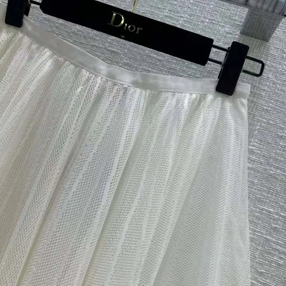 Dior Flared Mid-length Skirt Ecru Technical Cotton Lace with D for Women in Lace Butterfly Motif