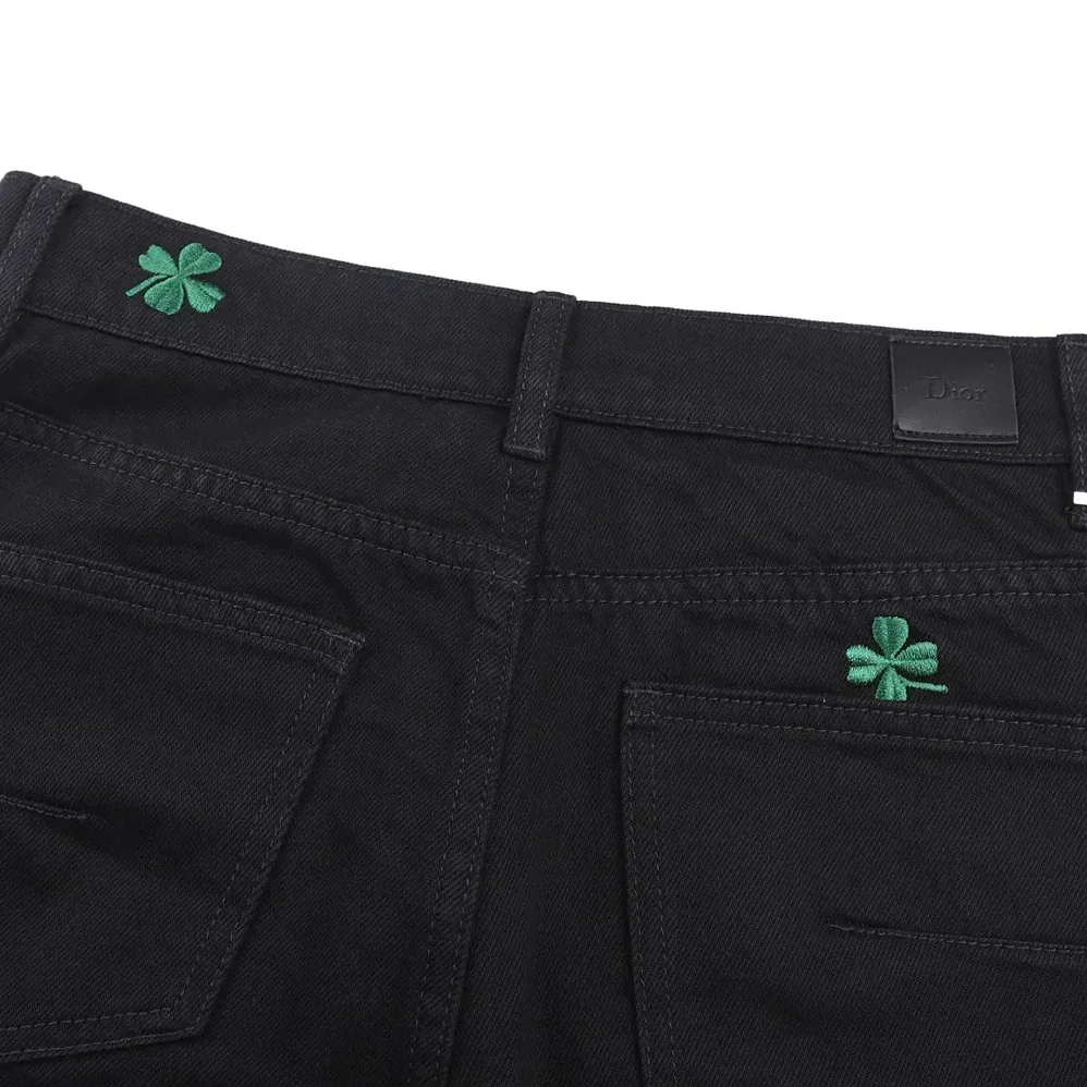Dior Long Regular Jeans with Dior Clover Embroideries Black Cotton Twill for Men