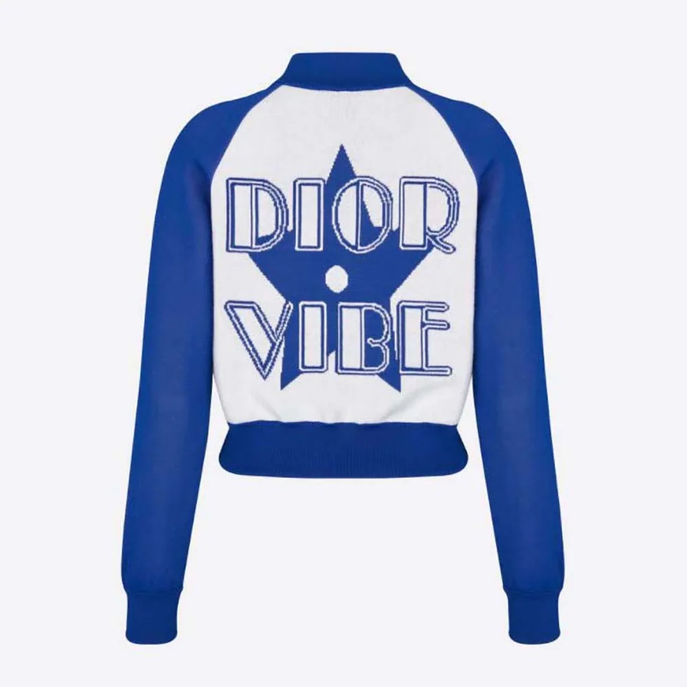 Dior Vibe Bomber Jacket Fluorescent Blue and White Technical Cashmere Jacquard for Women
