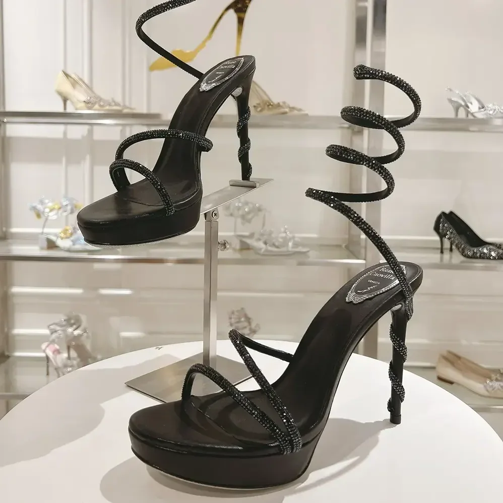 Rene Caovilla Margot Crystal Black Platform Sandal 120 for Women