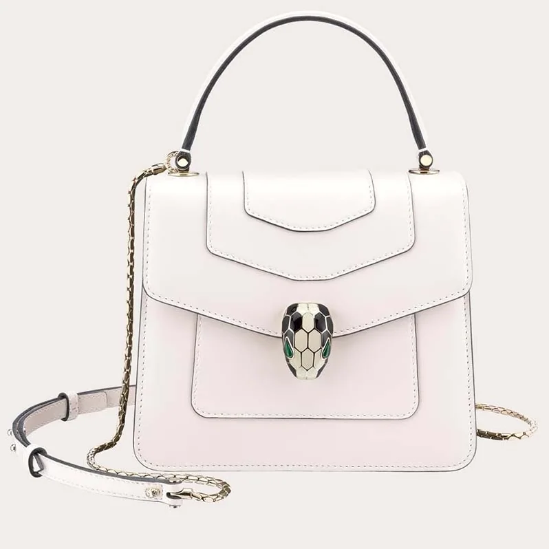 Bvlgari Serpenti Forever Medium Flap Cover Handle Bag Calfskin in White