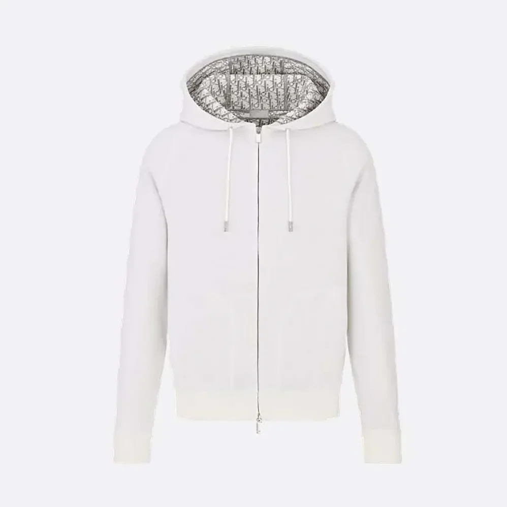 Dior Hooded Track Jacket White Cotton Knit and Cashmere for Women Dior Hooded Track Jacket White Cotton Knit and Cashmere for Women