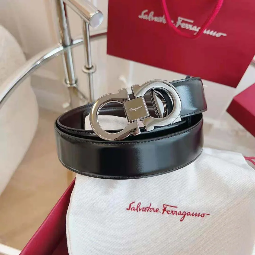 Salvatore Ferragamo Reversible and Adjustable Gancini Belt for Men in Black