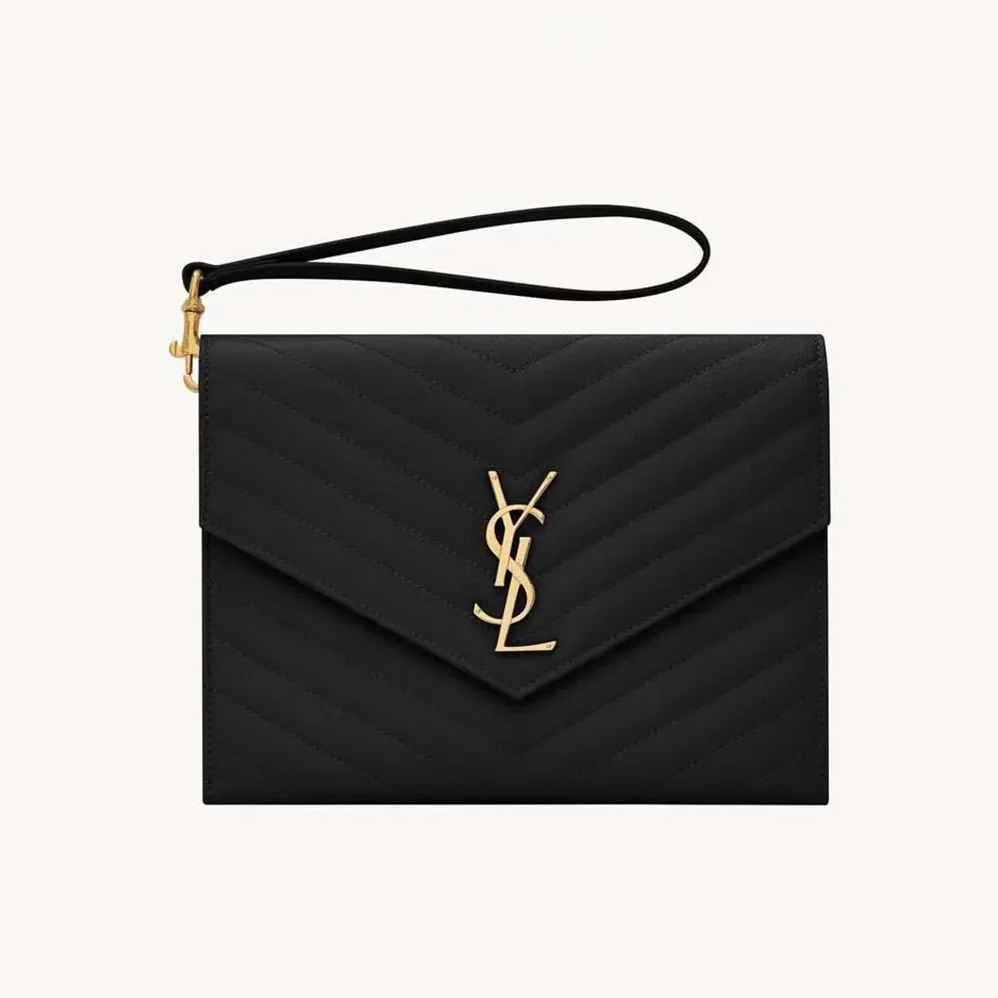 Saint Laurent YSL Cassandre Matelassé Flap Pouch In Grain De Poudre Leather Black for Women Saint Laurent YSL Cassandre Matelassé Flap Pouch In Grain De Poudre Leather Black for Women