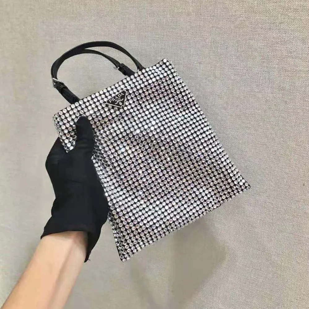 Prada Satin Handbag with Crystals for Women in Black