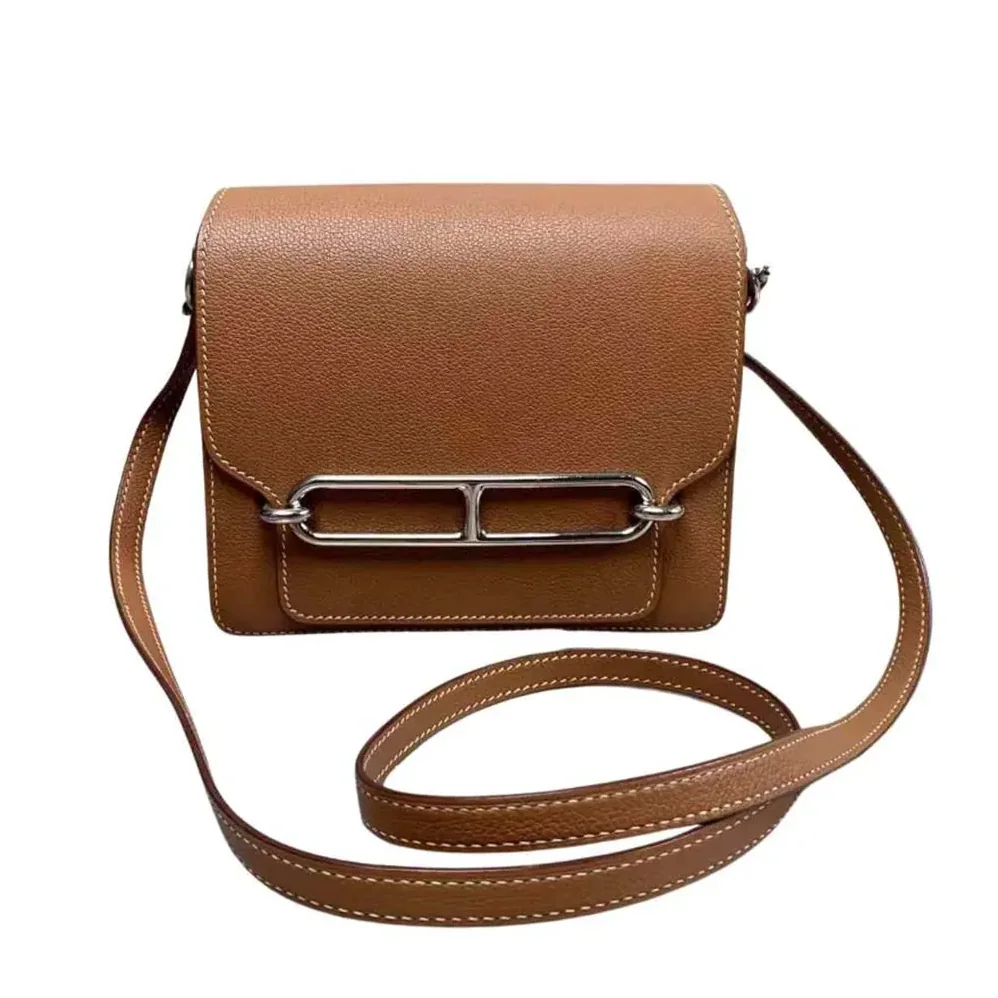 Hermes Roulis Mini Bag in Evercolor Calfskin for Women in Brown/Silver Hermes Roulis Mini Bag in Evercolor Calfskin for Women in Brown/Silver
