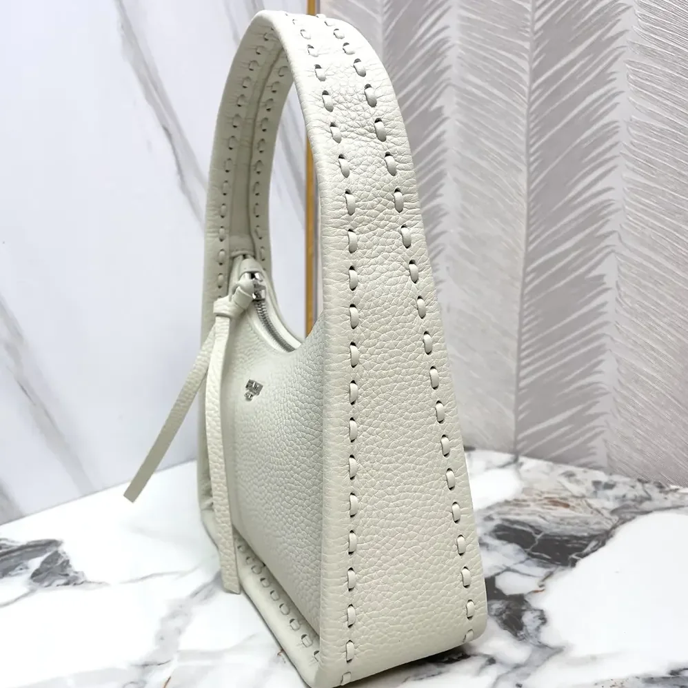Fendi Mini Fendessence Small Ice White Selleria Bag with 264 Hand for Women in sewn Topstitches