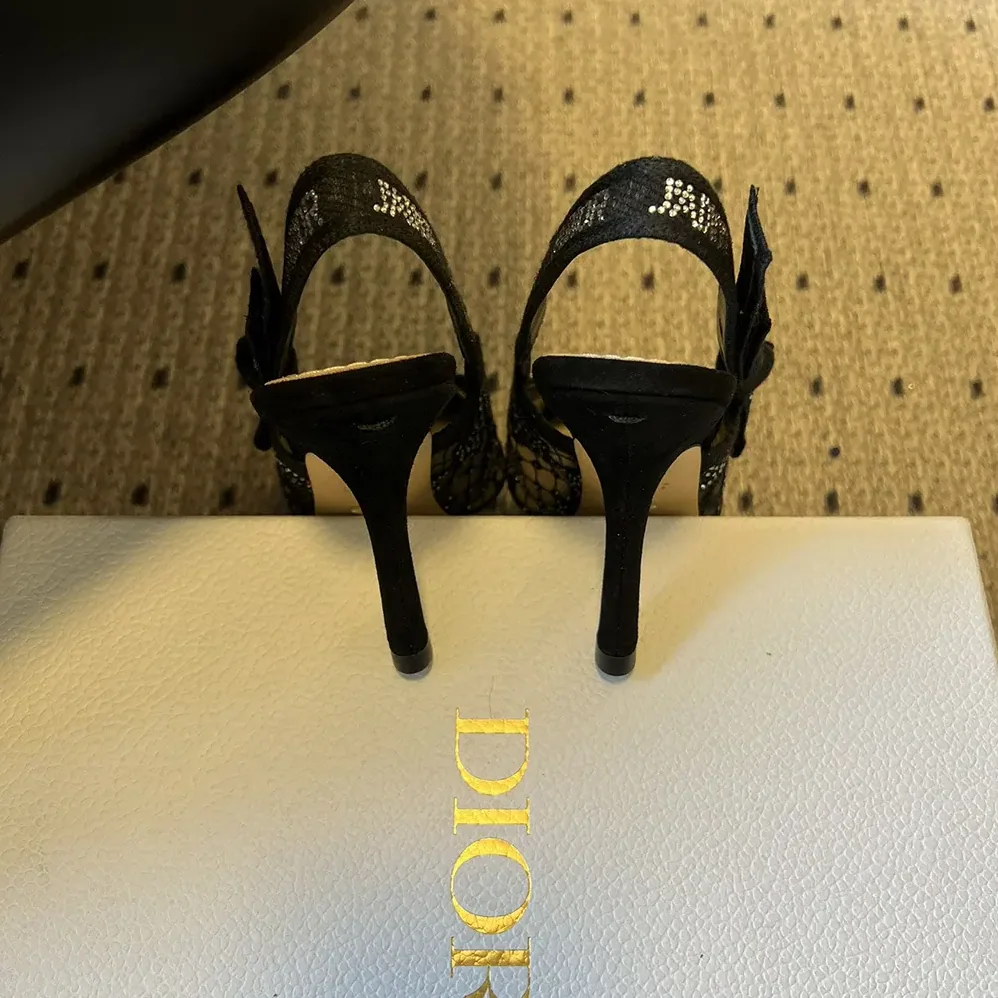 Dior J'Adior Slingback Pump Transparent Mesh Embroidered with Black Millefiori Motif for Women