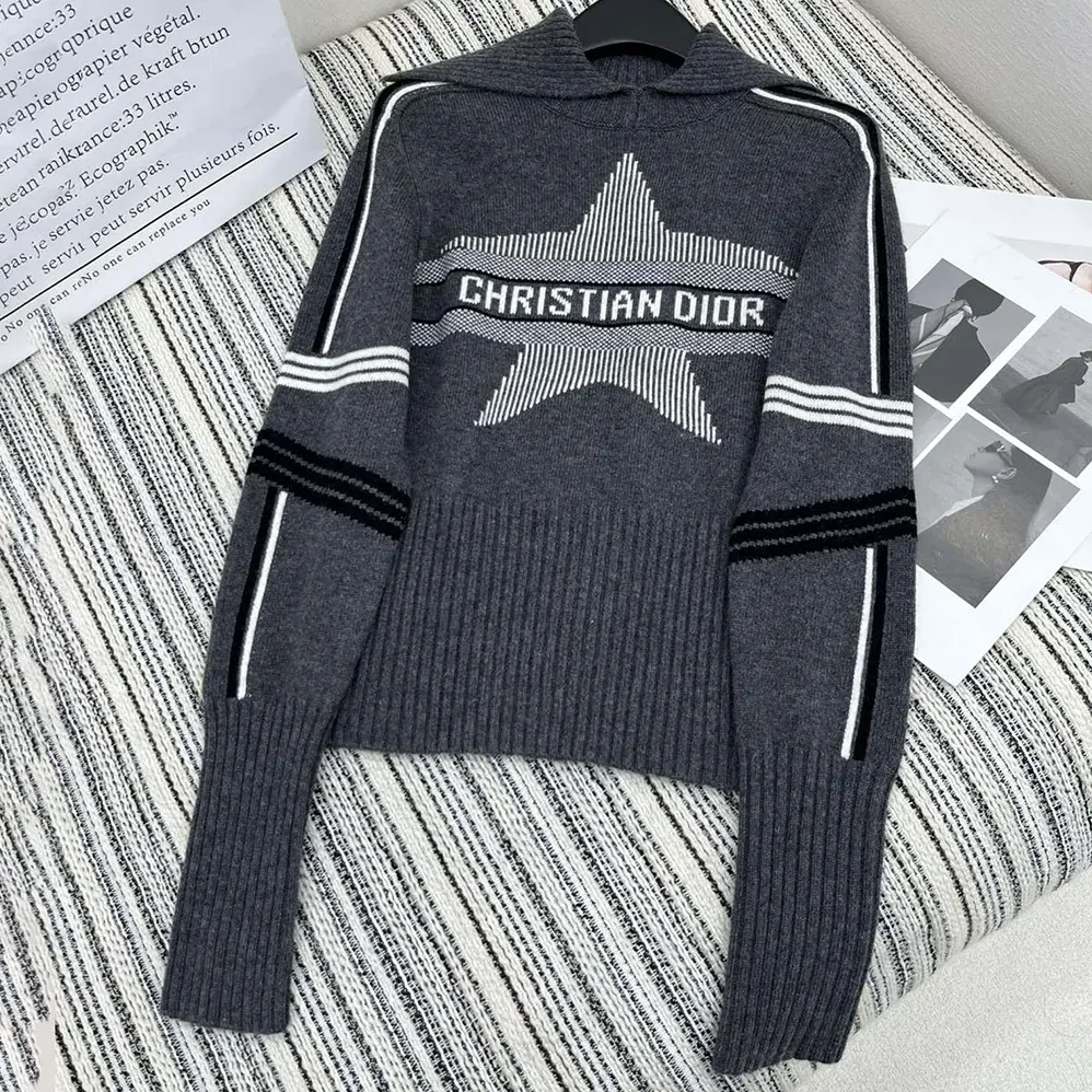 Dior DiorAlps Mock Neck Sweater Gray Virgin Wool and Cashmere Knit with White Dior Star Motif for Women