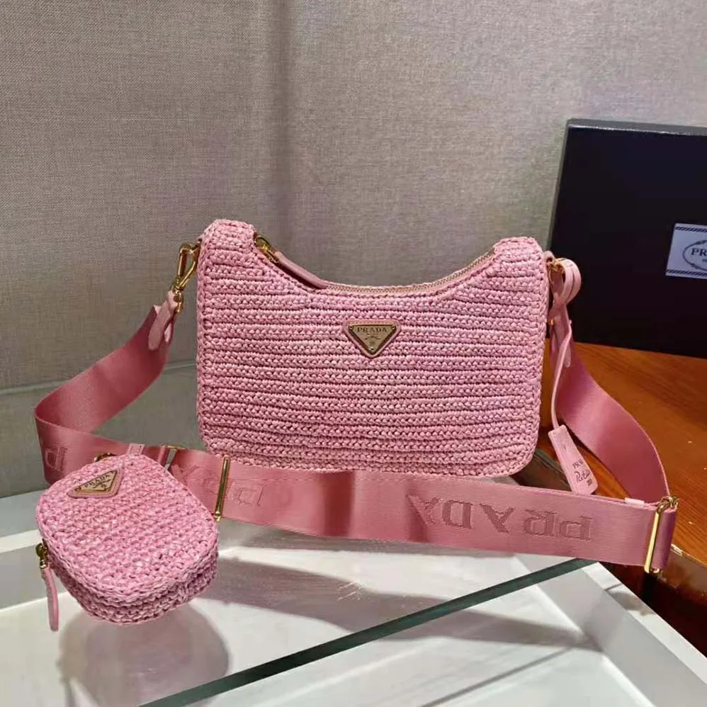 Prada Re-Edition 2005 Raffia Bag for Women in Pink Prada Re-Edition 2005 Raffia Bag for Women in Pink