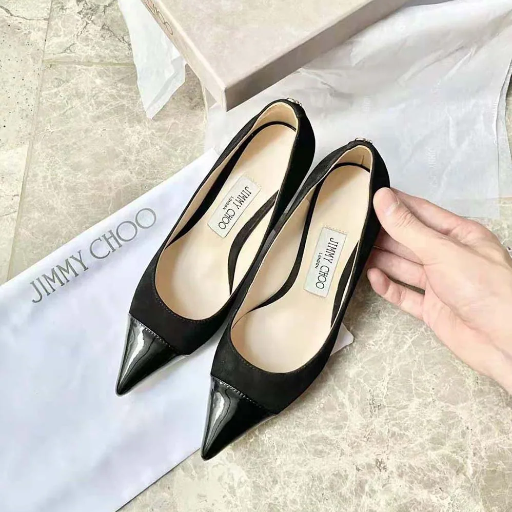 Jimmy Choo RENE 65 Black Suede and Patent Leather Pointed Pumps for Women