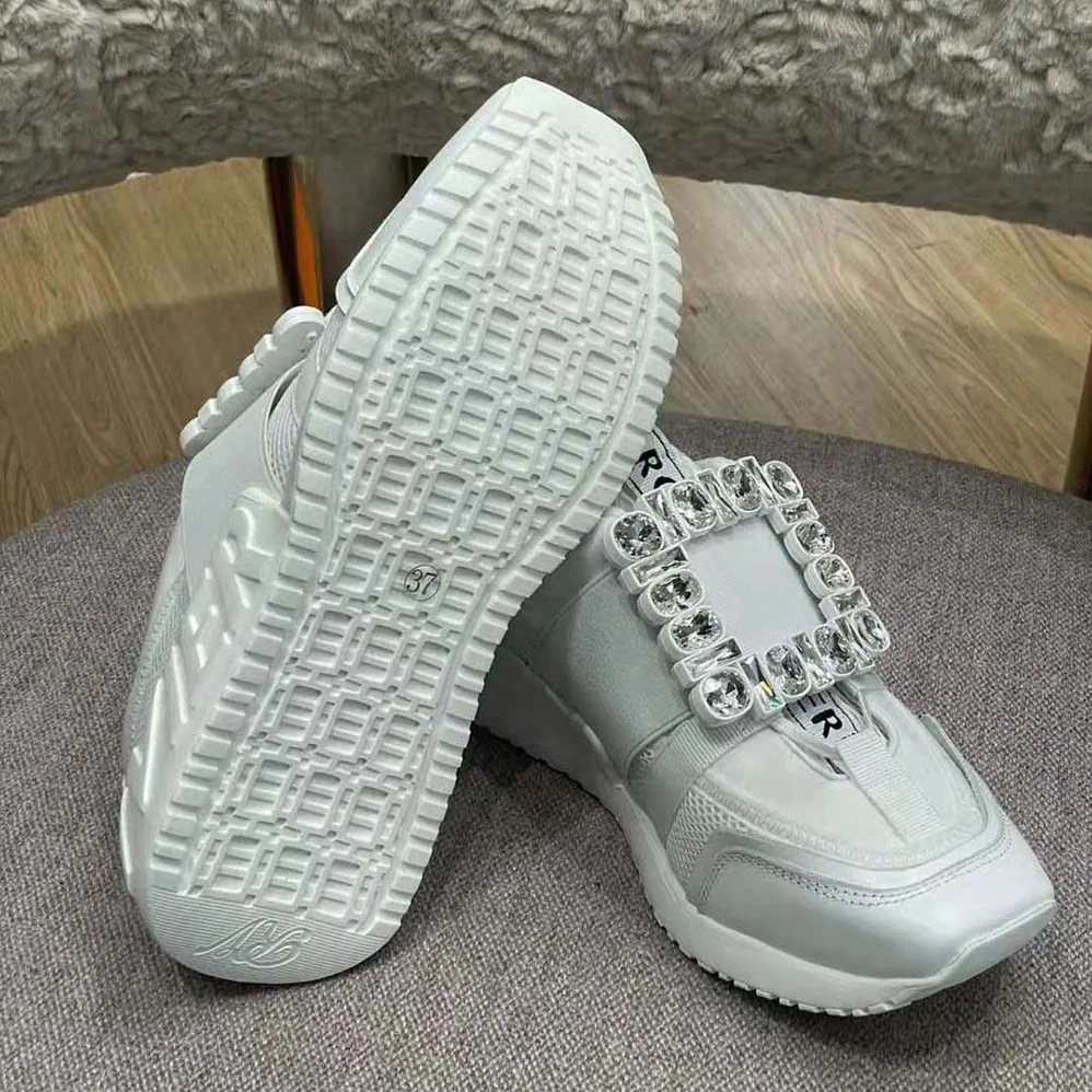 Roger Vivier Viv Go Rhinestone Buckle Sneakers in Technical Fabrics for Women in White