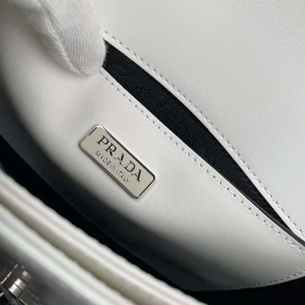 Prada Brushed Leather Shoulder Bag for Women in White Prada Brushed Leather Shoulder Bag for Women in White