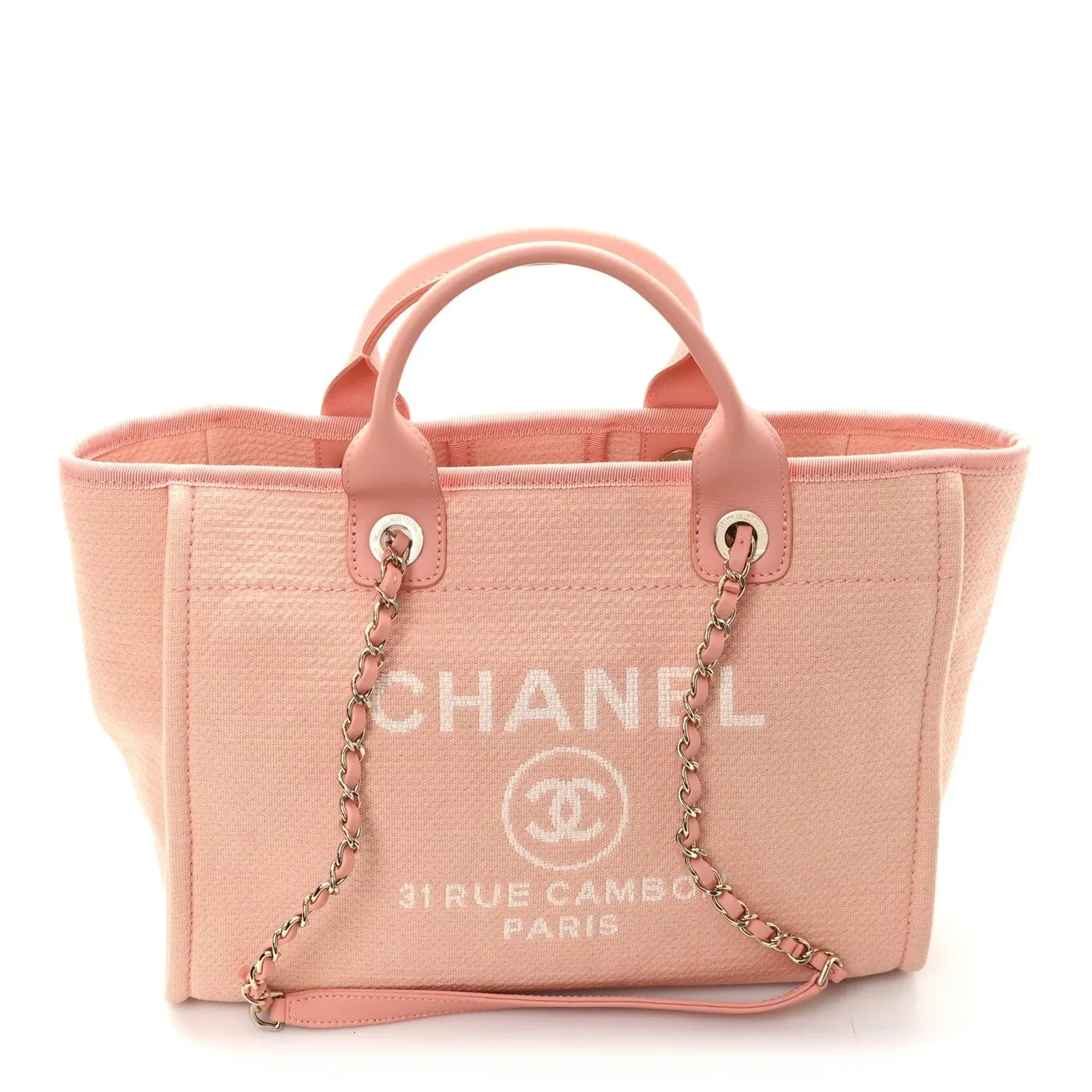 Chanel Deauville Small Tote Bag in Coral Pink Gold Hardware