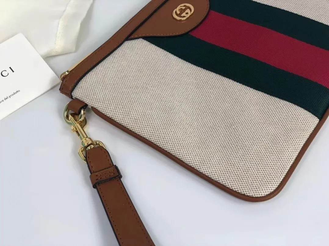 Gucci Vintage Canvas Pouch Beige Green Red Stripe , Pouch / for Men