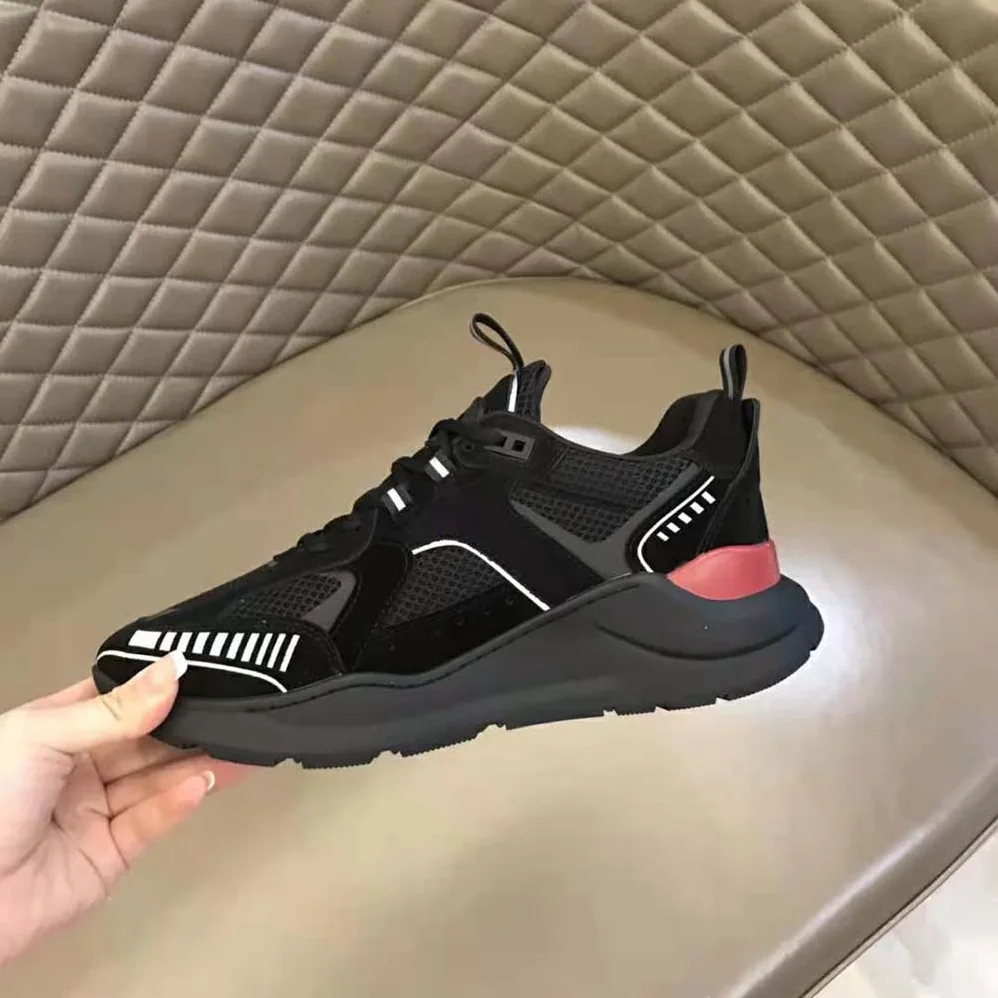Burberry Logo Print Suede and Mesh Sneakers for Men in Black Burberry Logo Print Suede and Mesh Sneakers for Men in Black