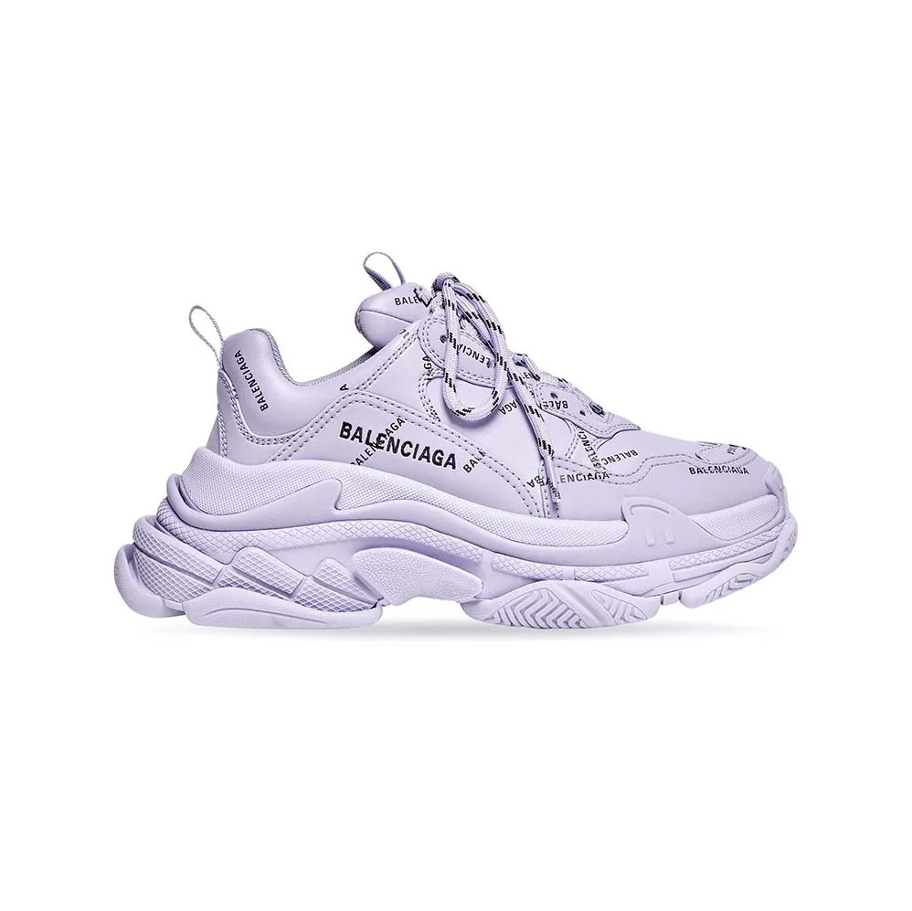 Balenciaga Triple S Sneaker Allover Logo in Lilac Purple and Black Technical Material for Unisex