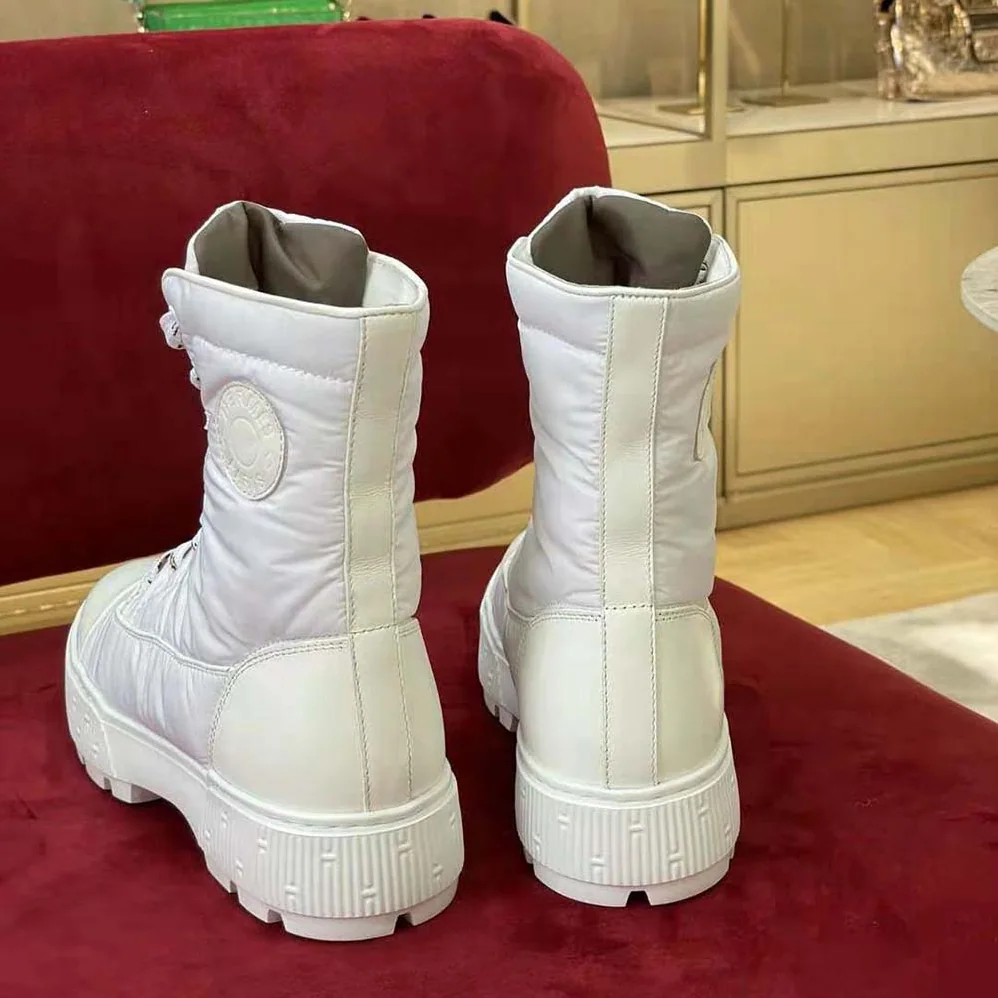 Hermes Fresh Ankle Boot in Calfskin and Light Parachute Fabric with Rubber Sole for Unisex in White
