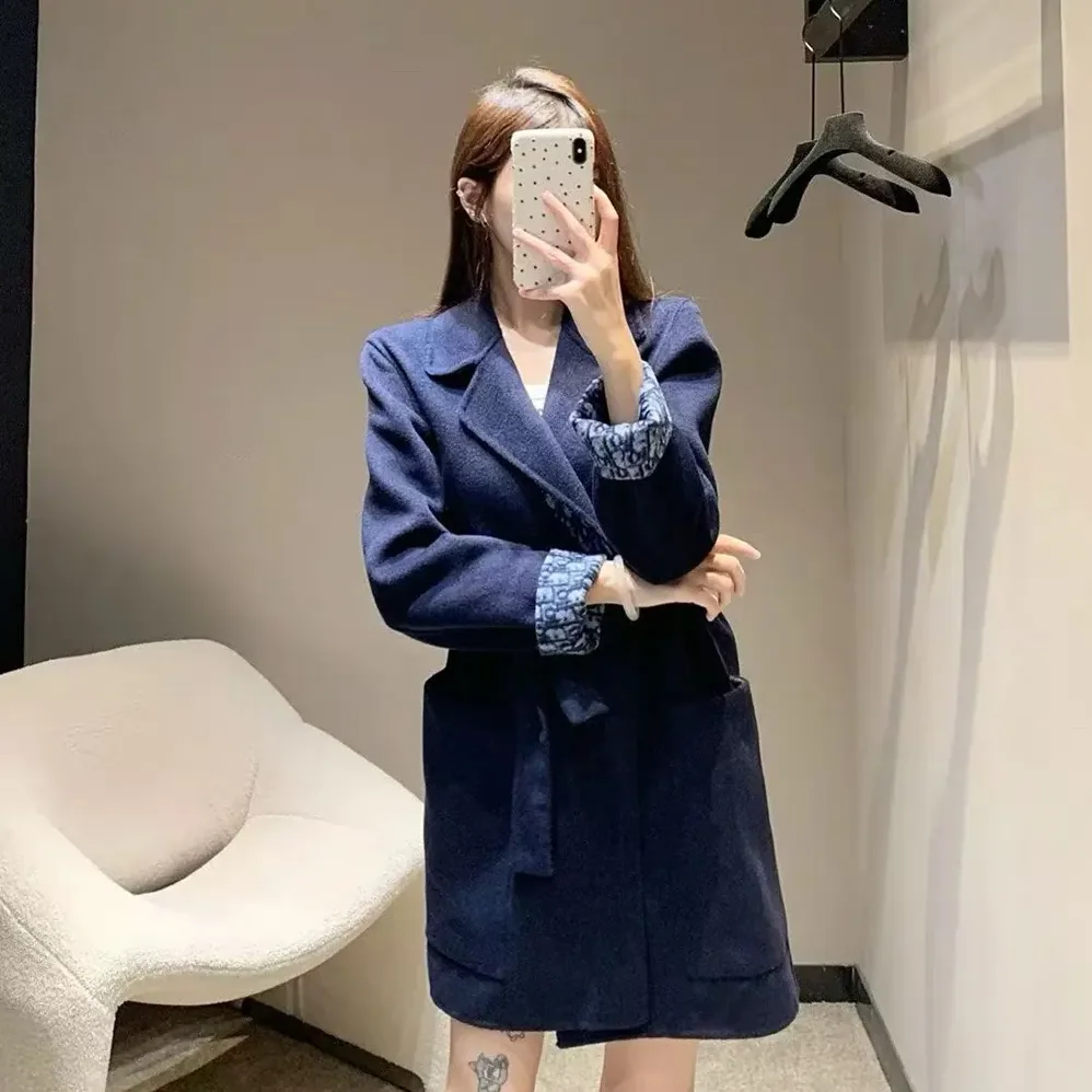 Dior Coat Blue Double for Women in Sided Wool