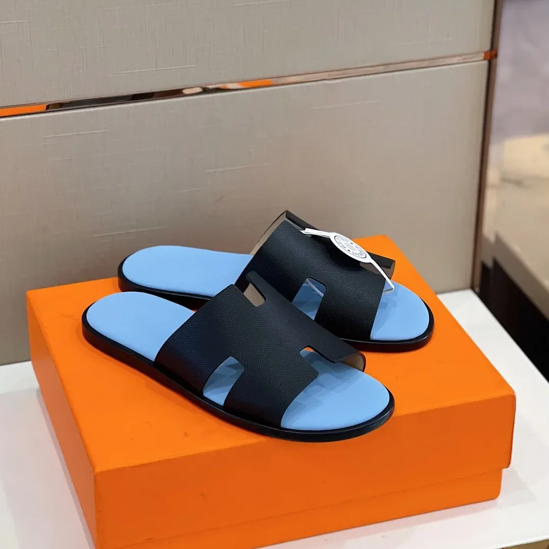 Hermes Izmir Sandals Black in Light Blue