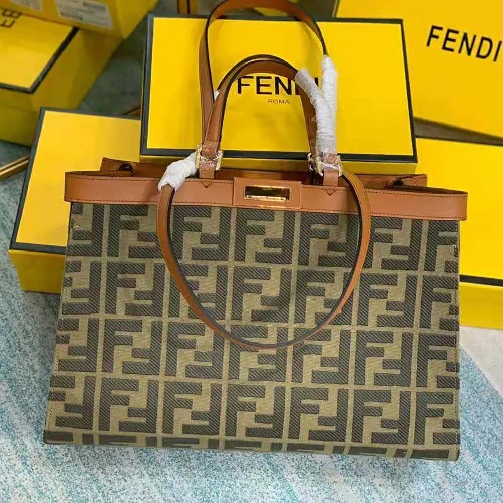 Fendi Peekaboo X for Women in Tote Green Canvas Bag Fendi Peekaboo X for Women in Tote Green Canvas Bag