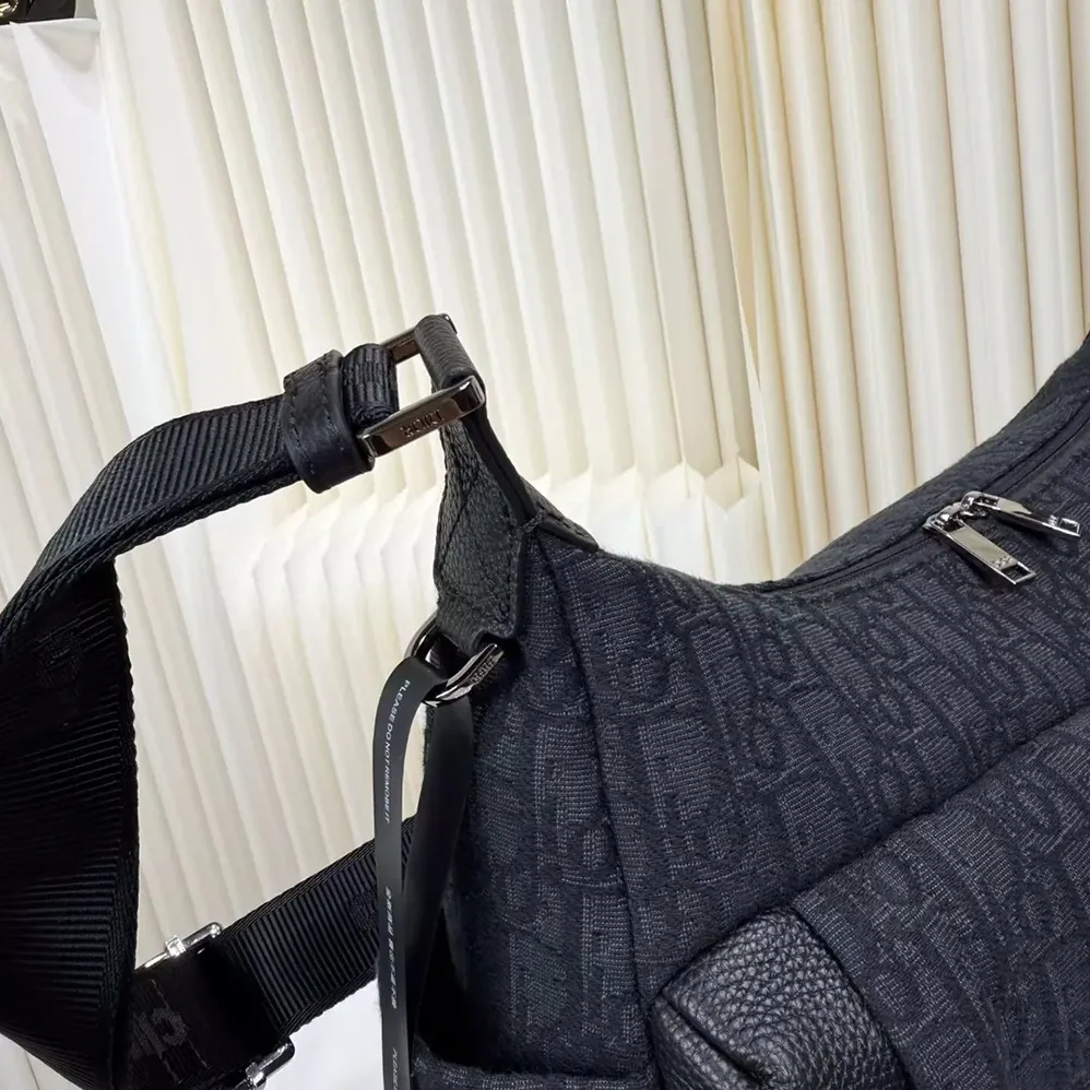 Dior Medium Rider Soft Hobo Bag Black Dior Oblique Jacquard and Black Grained Calfskin for Men Dior Medium Rider Soft Hobo Bag Black Dior Oblique Jacquard and Black Grained Calfskin for Men
