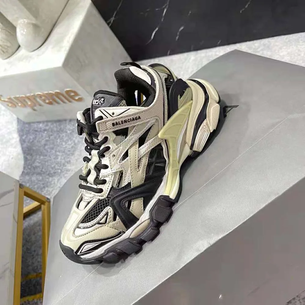 Balenciaga Track.2 Sneaker in Beige and Black Mesh and Nylon for Men