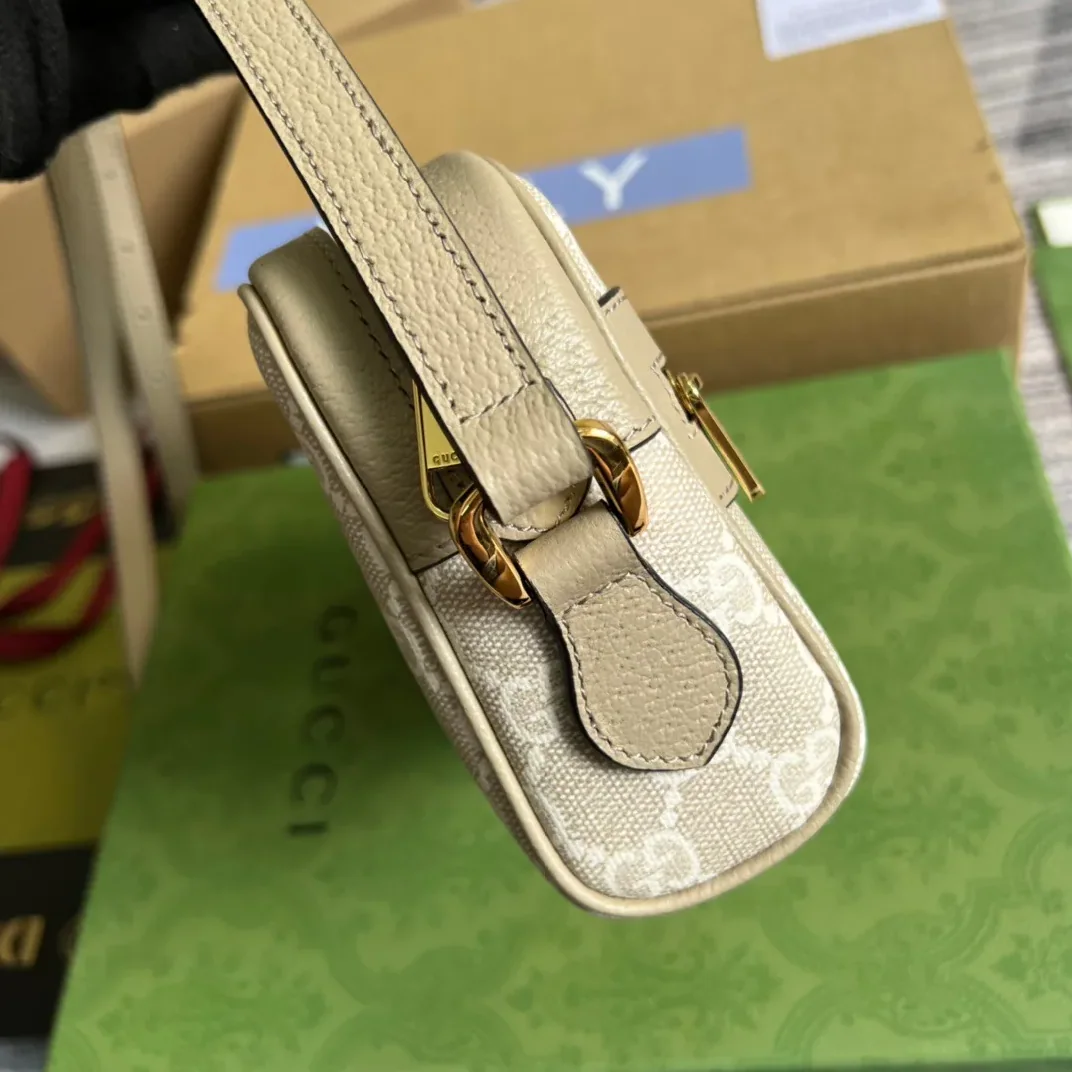 Gucci Ophidia Mini GG Bag Beige And Ebony GG Supreme Canvas, With Beige / Gucci Ophidia Mini GG Bag Beige And Ebony GG Supreme Canvas, With Beige /