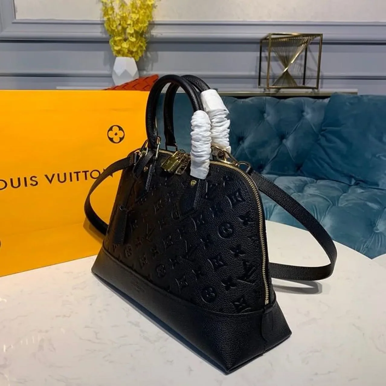 Louis Vuitton Neo Alma Top Handle Bag / Monogram Empreinte Black Canvas Gold Hardware