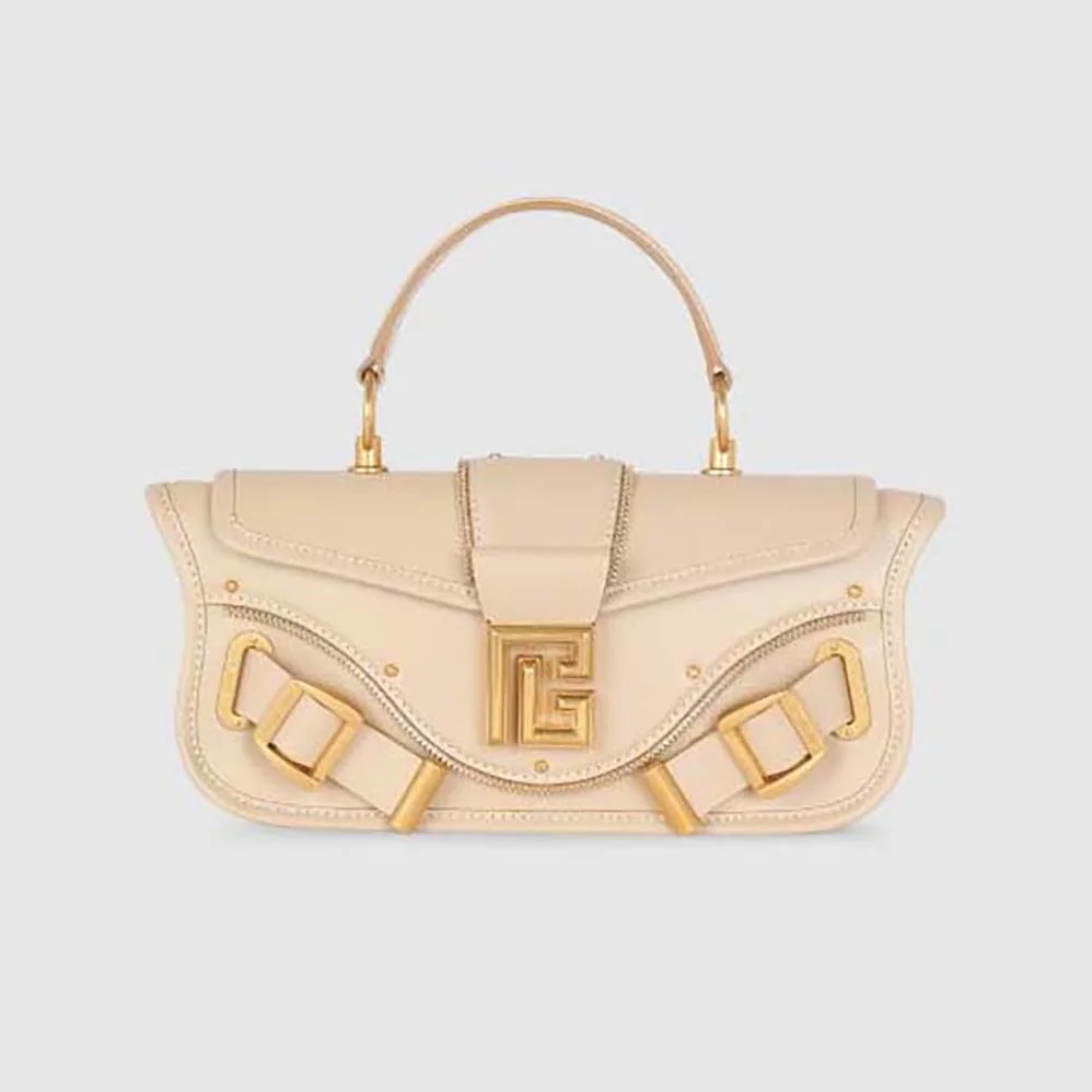 Balmain Blaze Clutch Bag in Smooth Leather for Women in Beige Balmain Blaze Clutch Bag in Smooth Leather for Women in Beige