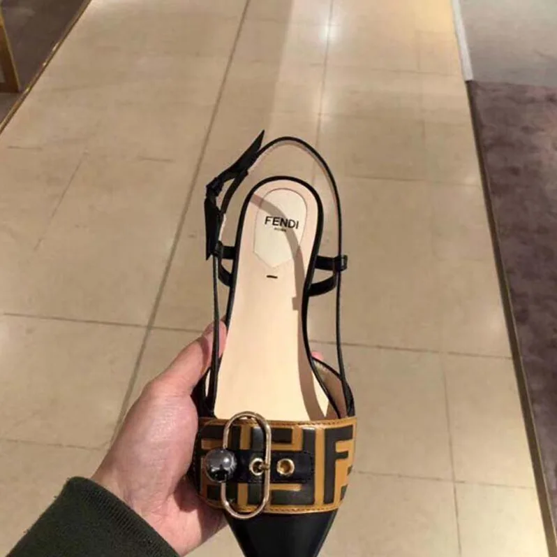Fendi Shoes Black Leather Slingbacks for Women